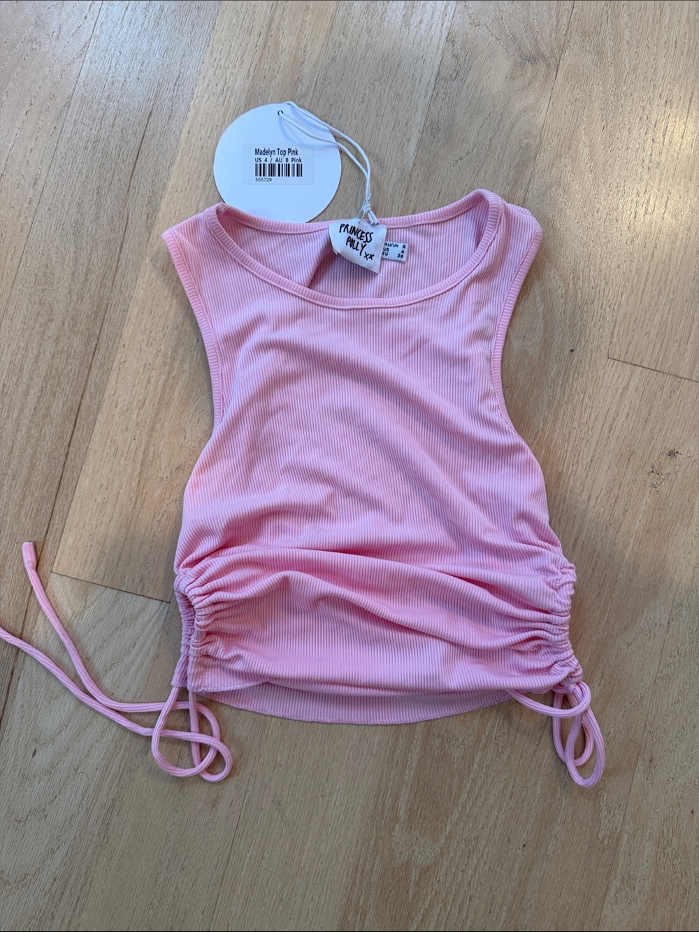 Princess Polly Pink Ribbed Side-Ruched Tank Top